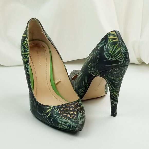 Zara Woman Size 37 (US 7-7.5) Pineapple Floral Slip On Pointed Toe Women's Pumps - Picture 4 of 12